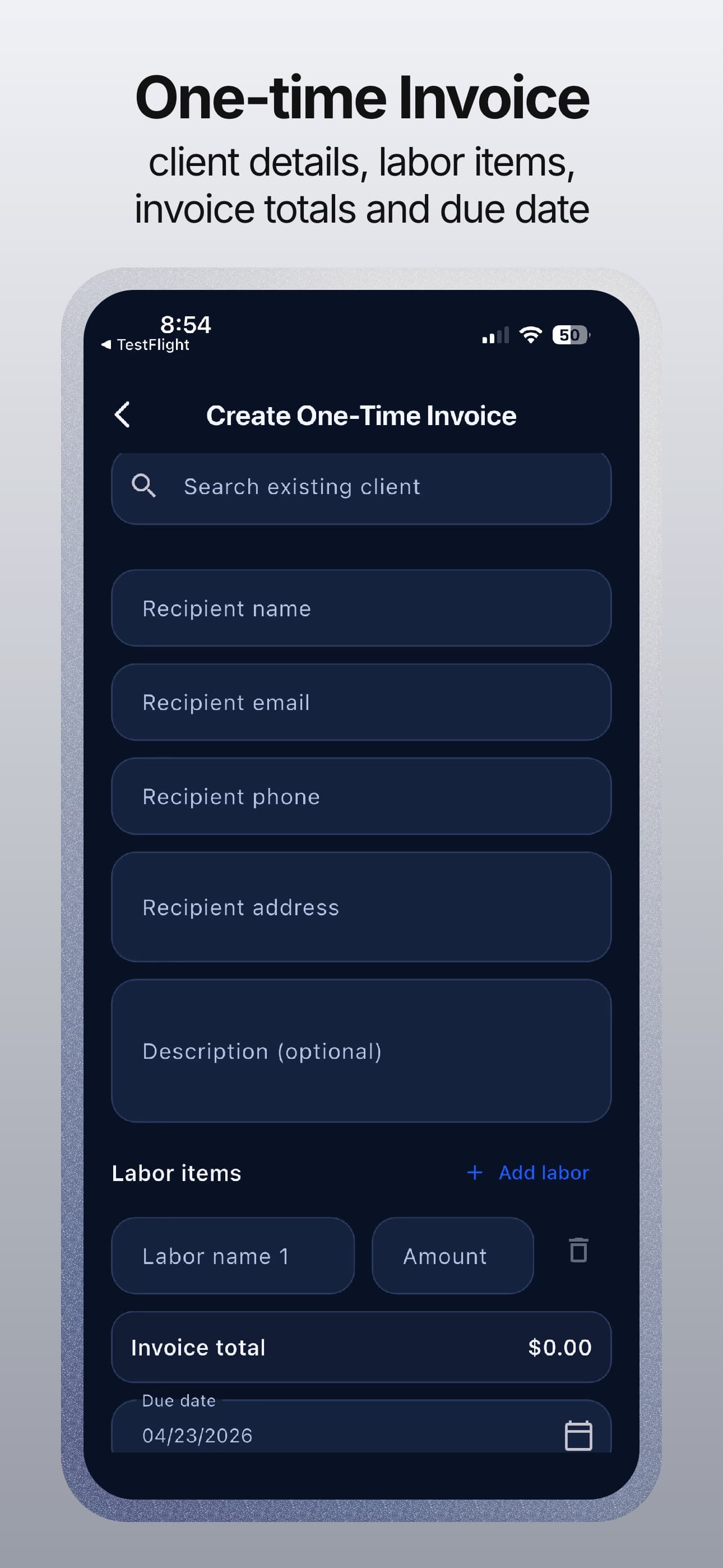 AutoBill one-time invoice creation