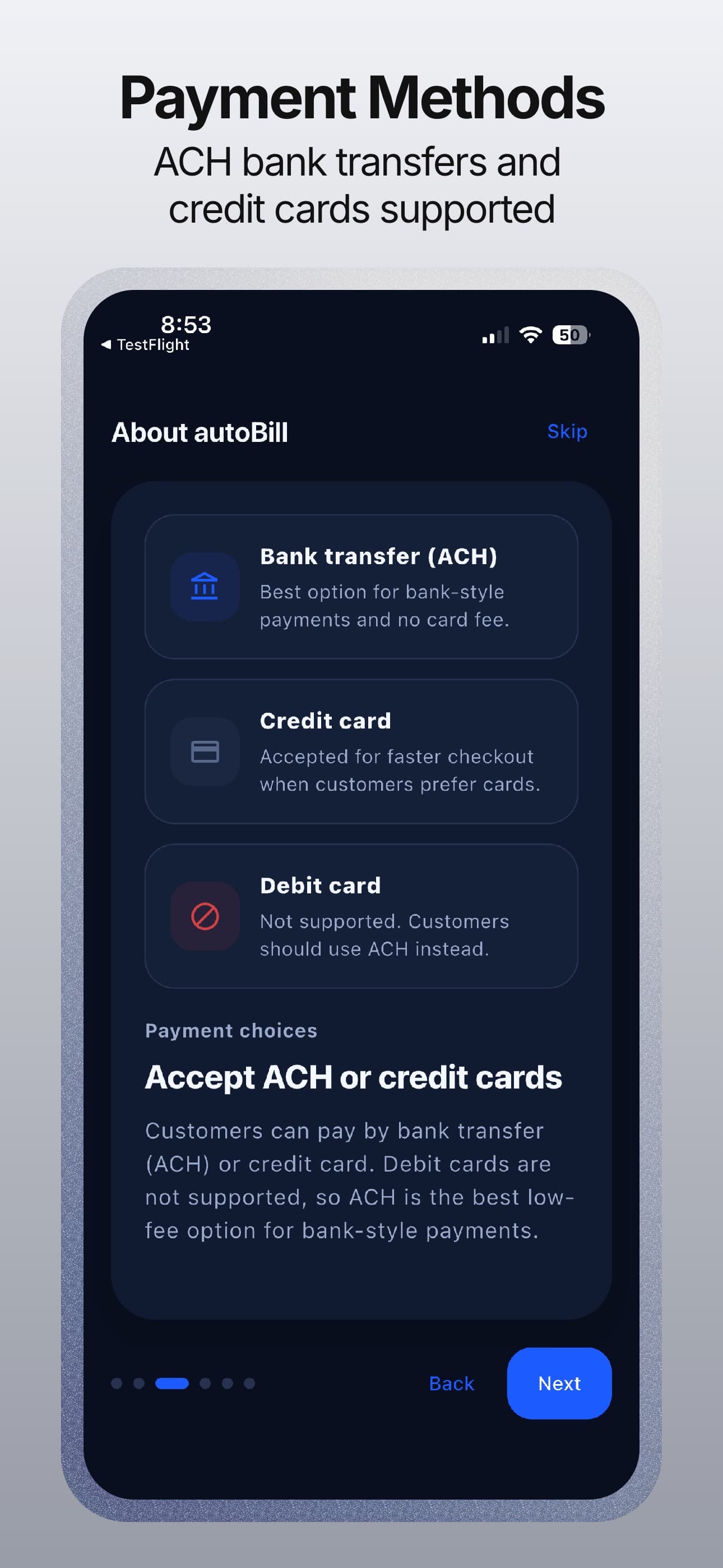 AutoBill supported payment methods