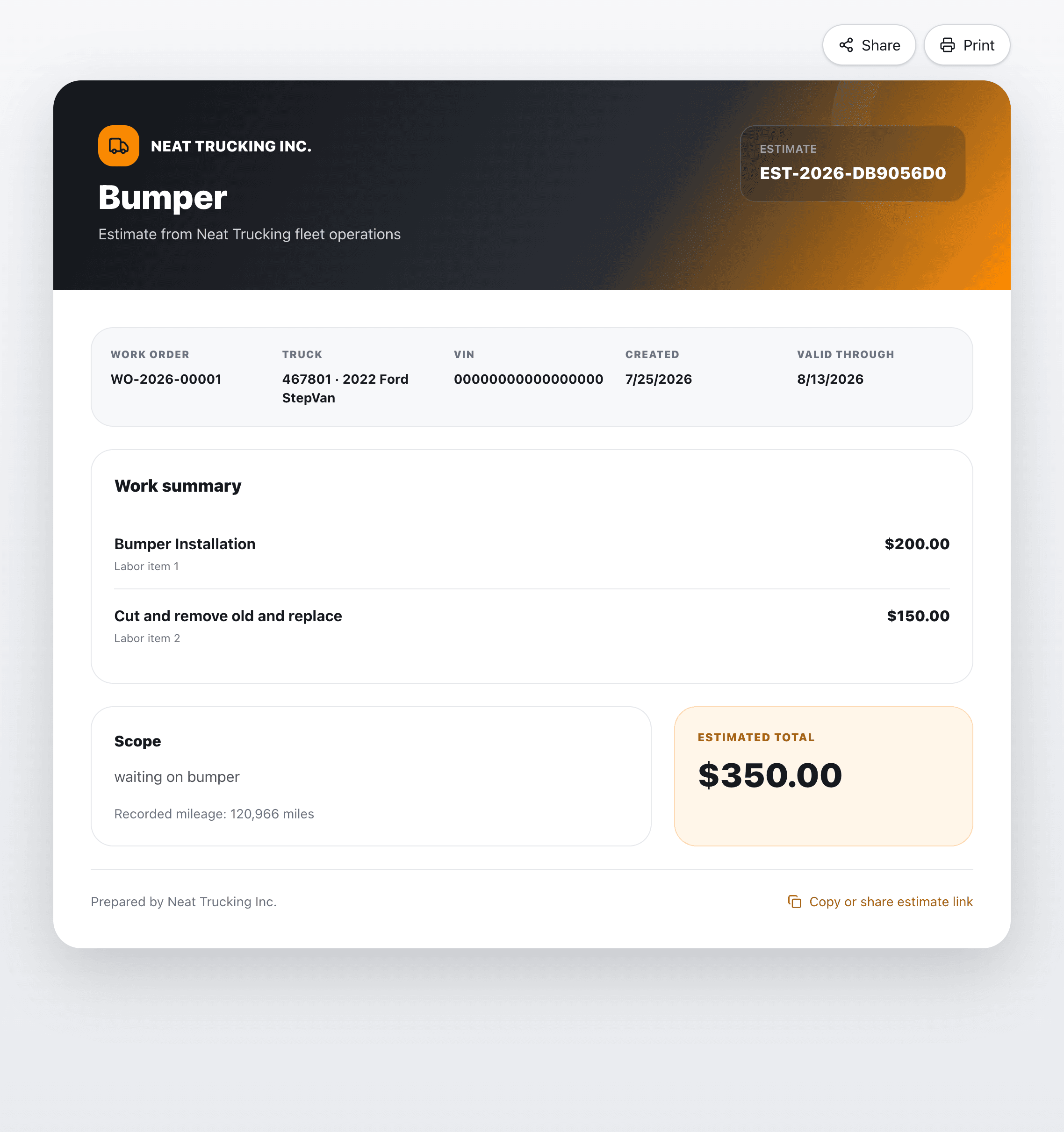 NeatCrew customer-ready estimate